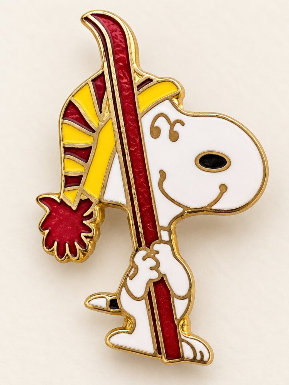 Vintage AVIVA Snoopy Skiing Enamel Brooch Pin Peanuts Collectible